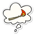 A creative cartoon burning match and thought bubble as a printed sticker Royalty Free Stock Photo