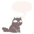 A creative cartoon cat looking right at you and speech bubble in retro style