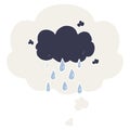 A creative cartoon cloud raining and thought bubble in retro style