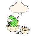 A creative cartoon dinosaur hatching and thought bubble in comic book style Royalty Free Stock Photo