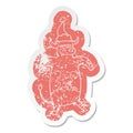 A creative cartoon distressed sticker of a bull wearing santa hat