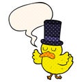 A creative cartoon duck wearing top hat and speech bubble in comic book style Royalty Free Stock Photo