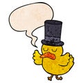 A creative cartoon duck wearing top hat and speech bubble in retro texture style Royalty Free Stock Photo