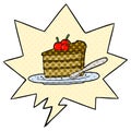 A creative cartoon expensive slice of chocolate cake and speech bubble in comic book style Royalty Free Stock Photo