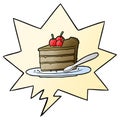 A creative cartoon expensive slice of chocolate cake and speech bubble in smooth gradient style