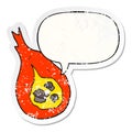 A creative cartoon fireball and speech bubble distressed sticker