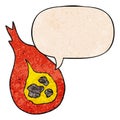 A creative cartoon fireball and speech bubble in retro texture style