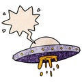 A creative cartoon flying UFO and speech bubble in retro texture style Royalty Free Stock Photo