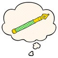 A creative cartoon fountain pen and thought bubble in comic book style Royalty Free Stock Photo