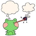 A creative cartoon frog catching fly and thought bubble in comic book style Royalty Free Stock Photo