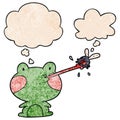 A creative cartoon frog catching fly and thought bubble in grunge texture pattern style Royalty Free Stock Photo