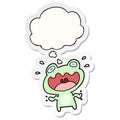 A creative cartoon frog frightened and thought bubble as a printed sticker Royalty Free Stock Photo