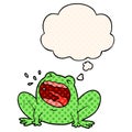 A creative cartoon frog shouting and thought bubble in comic book style Royalty Free Stock Photo