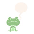 A creative cartoon frog waiting patiently and speech bubble in retro style