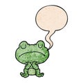 A creative cartoon frog waiting patiently and speech bubble in retro texture style