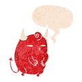 A creative cartoon halloween devil and speech bubble in retro textured style Royalty Free Stock Photo