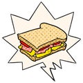 A creative cartoon ham cheese tomato sandwich and speech bubble in comic book style Royalty Free Stock Photo