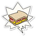 A creative cartoon ham cheese tomato sandwich and speech bubble sticker Royalty Free Stock Photo
