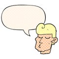 A creative cartoon handsome man and speech bubble in comic book style Royalty Free Stock Photo