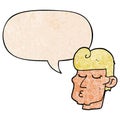 A creative cartoon handsome man and speech bubble in retro texture style Royalty Free Stock Photo