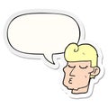 A creative cartoon handsome man and speech bubble sticker Royalty Free Stock Photo