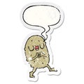 A creative cartoon happy potato and speech bubble distressed sticker Royalty Free Stock Photo