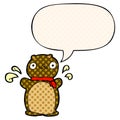 A creative cartoon happy teddy bear and speech bubble in comic book style Royalty Free Stock Photo