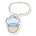 A creative cartoon hatching chicken and speech bubble sticker