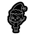A creative cartoon icon of a stressed woman wearing santa hat