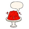 A creative cartoon jelly on plate wobbling and speech bubble in comic book style