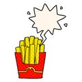 A creative cartoon junk food fries and speech bubble in comic book style