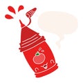A creative cartoon ketchup bottle and speech bubble in retro style Royalty Free Stock Photo