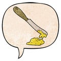 A creative cartoon knife spreading butter and speech bubble in retro texture style