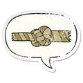 A creative cartoon knotted rope and speech bubble distressed sticker