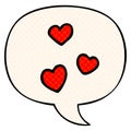 A creative cartoon love heart and speech bubble in comic book style Royalty Free Stock Photo