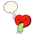 A creative cartoon love sick heart and speech bubble in comic book style Royalty Free Stock Photo