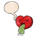 A creative cartoon love sick heart and speech bubble in retro texture style