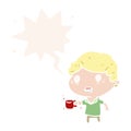 A creative cartoon man jittery from drinking too much coffee and speech bubble in retro style Royalty Free Stock Photo