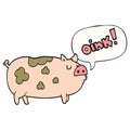 A creative cartoon oinking pig and speech bubble