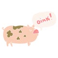 A creative cartoon oinking pig and speech bubble in retro style