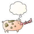 A creative cartoon oinking pig and thought bubble in smooth gradient style