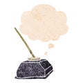A creative cartoon old ink pot and pen and thought bubble in retro textured style Royalty Free Stock Photo