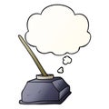 A creative cartoon old ink pot and pen and thought bubble in smooth gradient style Royalty Free Stock Photo