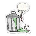 A creative cartoon old metal garbage can and mice and speech bubble distressed sticker