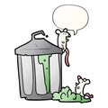 A creative cartoon old metal garbage can and mice and speech bubble in smooth gradient style