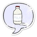 A creative cartoon pint of fresh milk and speech bubble distressed sticker