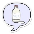 A creative cartoon pint of fresh milk and speech bubble sticker