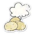 A creative cartoon potatoes and speech bubble distressed sticker