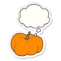 A creative cartoon pumpkin squash and thought bubble as a printed sticker Royalty Free Stock Photo