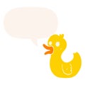 A creative cartoon quacking duck and speech bubble in retro style Royalty Free Stock Photo